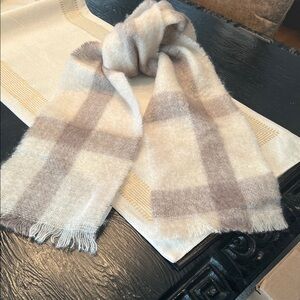 Donegal Ireland - Elegant Beige & Taupe Checkered Scarf - Mohair & Wool